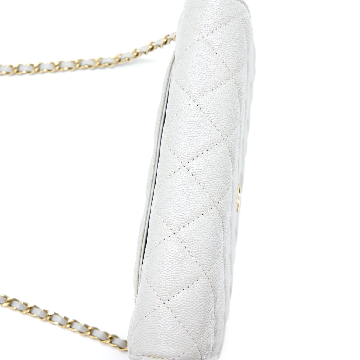 CHANEL CLASSIC WALLET ON CHAIN CAVIAR LIGHT GREY LGHW (MICROCHIP)