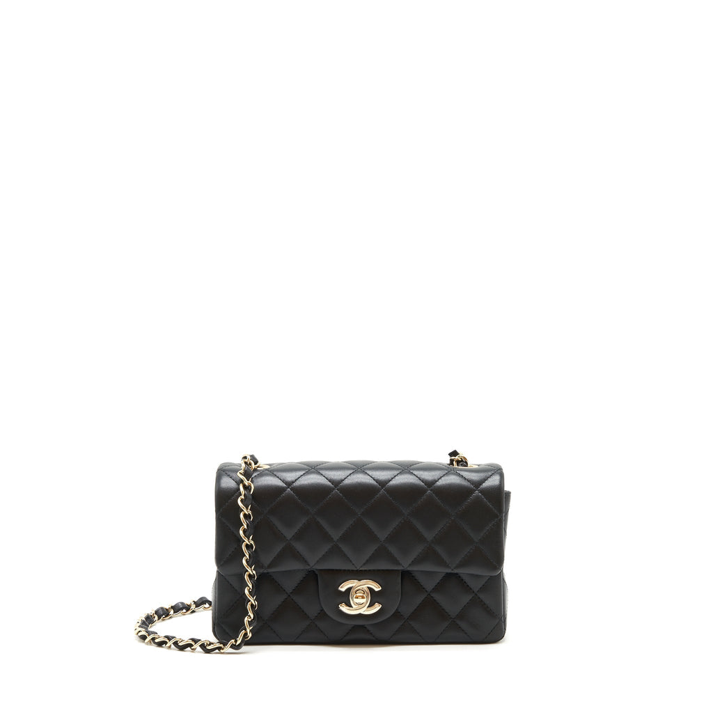 CHANEL MINI RECTANGULAR FLAP BAG LAMBSKIN BLACK LGHW (MICROCHIP)