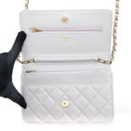 CHANEL CLASSIC WALLET ON CHAIN CAVIAR LIGHT GREY LGHW (MICROCHIP)