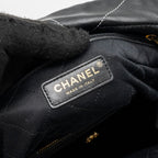 CHANEL MEDIUM 22 BAG SHINY CALFSKIN BLACK WITH WHITE STITCHING GOLD LETTER GHW (MICROCHIP)