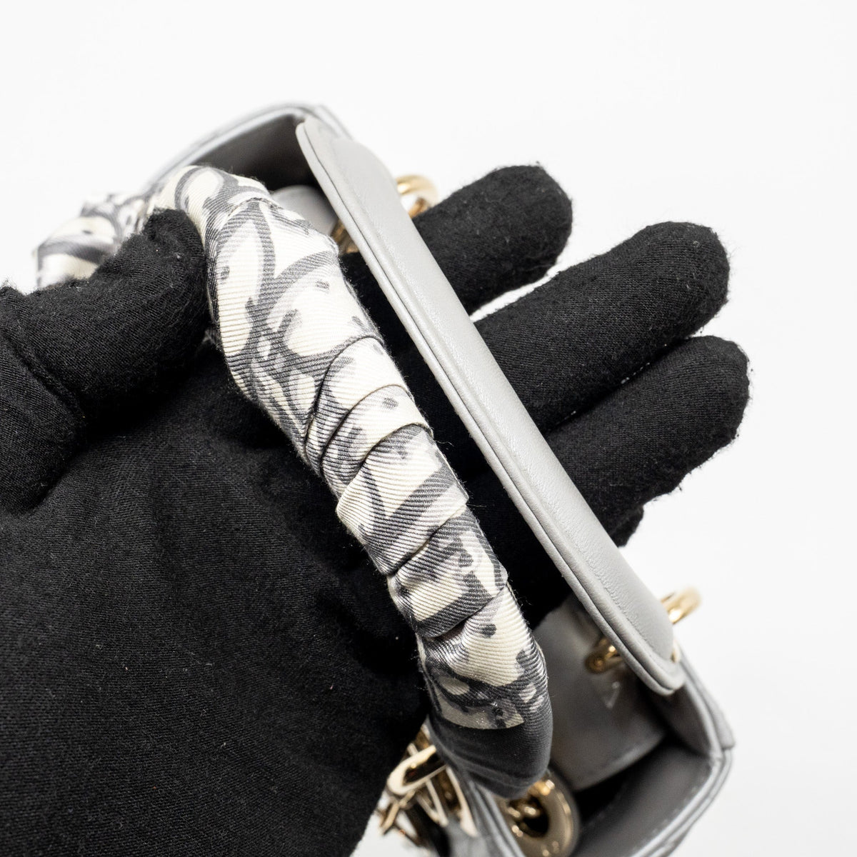 DIOR MINI LADY DIOR LAMBSKIN LIGHT GREY LGHW