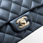 CHANEL TOP HANDLE MINI RECTANGULAR FLAP BAG LAMBSKIN NAVY LGHW (MICROCHIP)