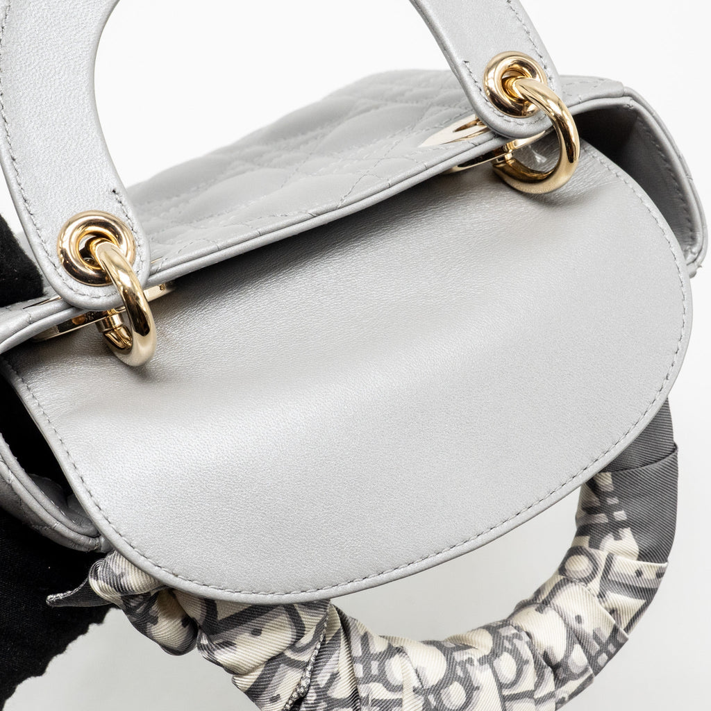 DIOR MINI LADY DIOR LAMBSKIN LIGHT GREY LGHW