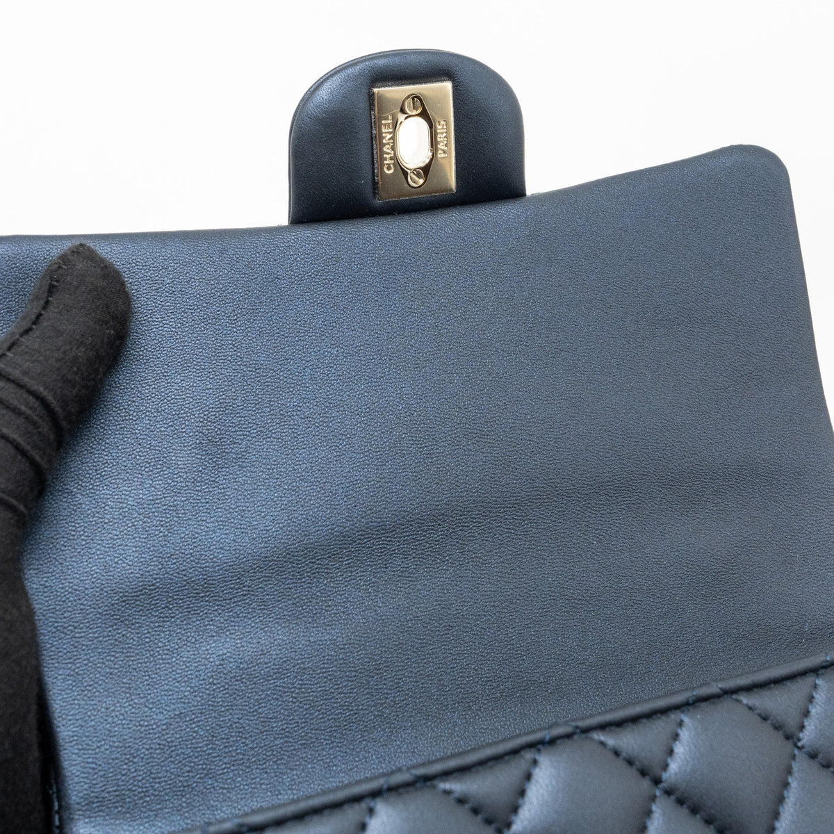 CHANEL TOP HANDLE MINI RECTANGULAR FLAP BAG LAMBSKIN NAVY LGHW (MICROCHIP)