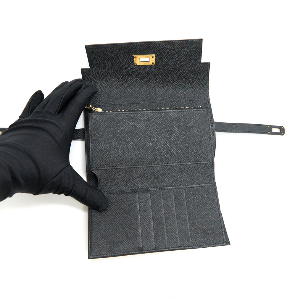 HERMES KELLY WALLET COMPACT WALLET BLACK GHW