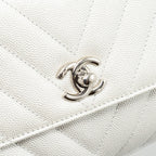 CHANEL CHEVRON SMALL COCO HANDLE CAVIAR IRIDESCENT WHITE SHW
