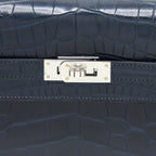 HERMES KELLY TO GO ALLIGATOR MISSISSIPPIENSIS MAT BLUE INDIGO SHW