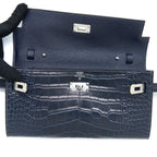 HERMES KELLY TO GO ALLIGATOR MISSISSIPPIENSIS MAT BLUE INDIGO SHW