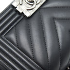 CHANEL SMALL CHEVRON LEBOY BAG CALFSKIN BLACK WITH SHW