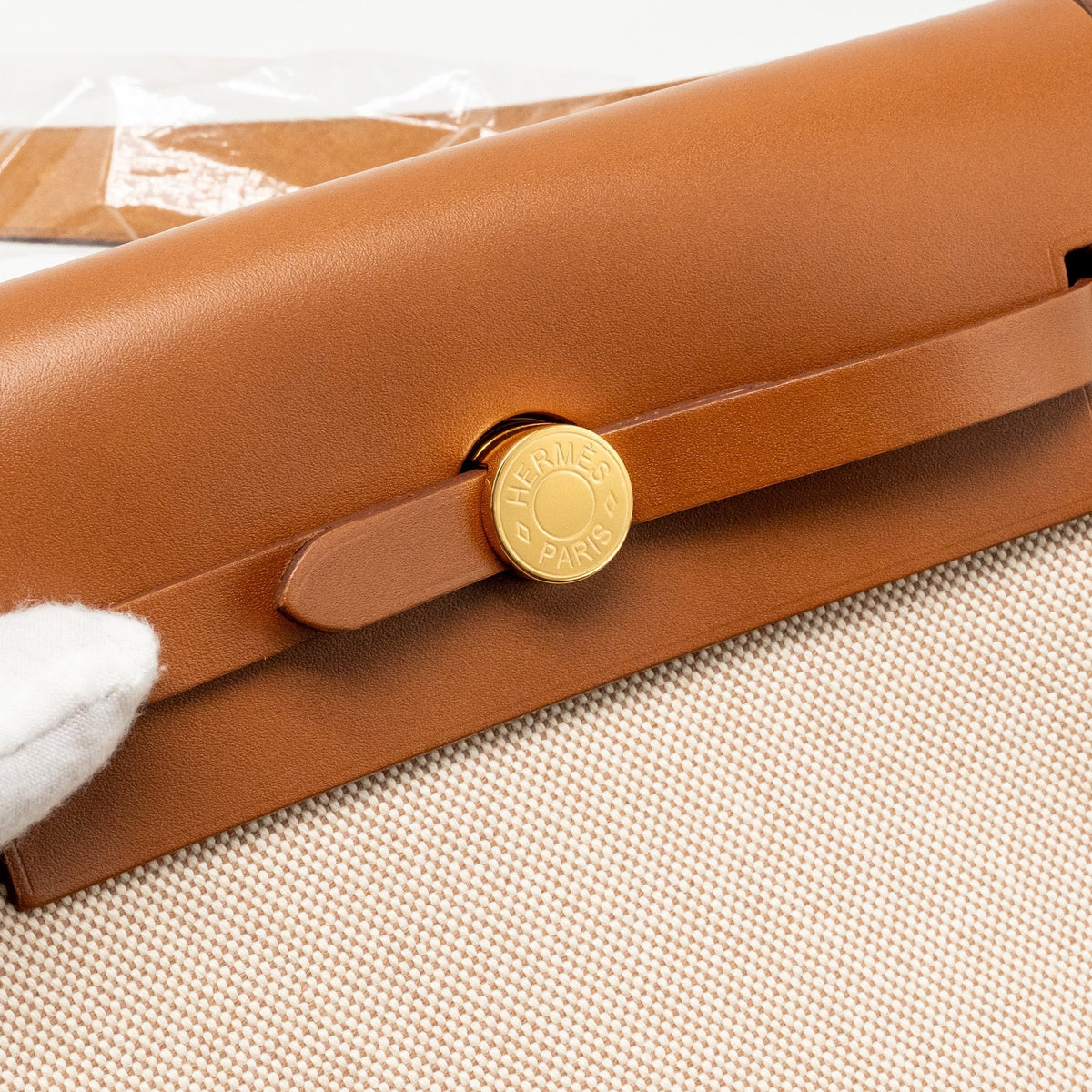 HERMES HERBAG MINI CANVAS/HUNTER ECRU-BEIGE/FAUVE GHW