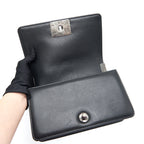 CHANEL SMALL CHEVRON LEBOY BAG CALFSKIN BLACK WITH SHW