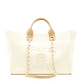 CHANEL DEAUVILLE TOTE BAG CANVAS LIGHT BEIGE LGHW