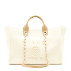CHANEL DEAUVILLE TOTE BAG CANVAS LIGHT BEIGE LGHW