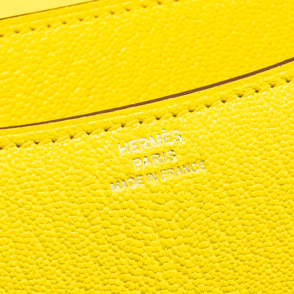 Hermes Mini Constance Chevre Mysore jaune citron SHW
