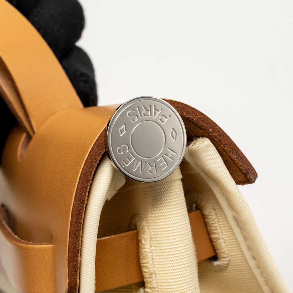 Hermes Herbag 31 Zip Bag Canvas/Hunter Leather Vanille/Naturel-Sable SHW