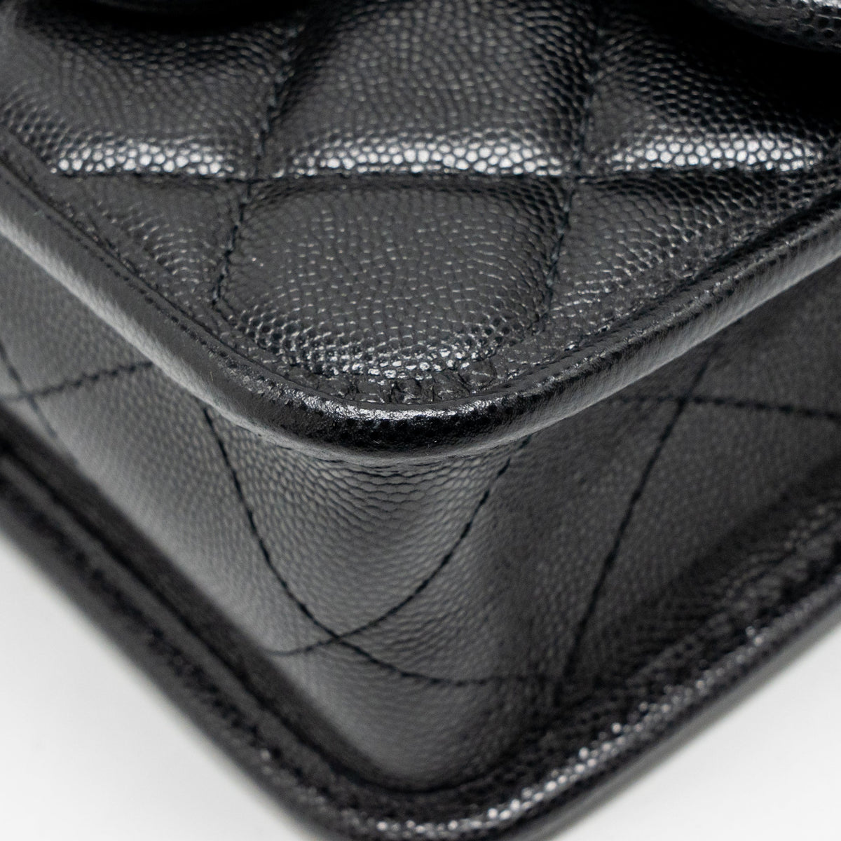 CHANEL 22K MINI FLAP BAG WITH TOP HANDLE CAVIAR BLACK GHW (MICROCHIP)