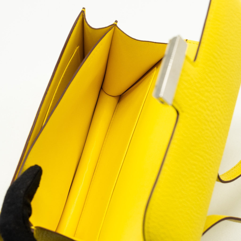 Hermes Mini Constance Chevre Mysore jaune citron SHW