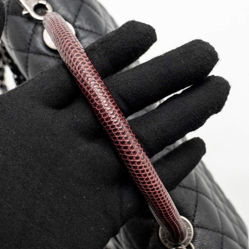 CHANEL MEDIUM COCO HANDLE FLAP BAG LIZARD EMBOSSED HANDLE CAVIAR BLACK RUTHENIUM HARDWARE