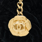 CHANEL MINI BOSTON BAG WITH CHAIN CAMELLIA VELVET BLACK GHW (MICROCHIP)