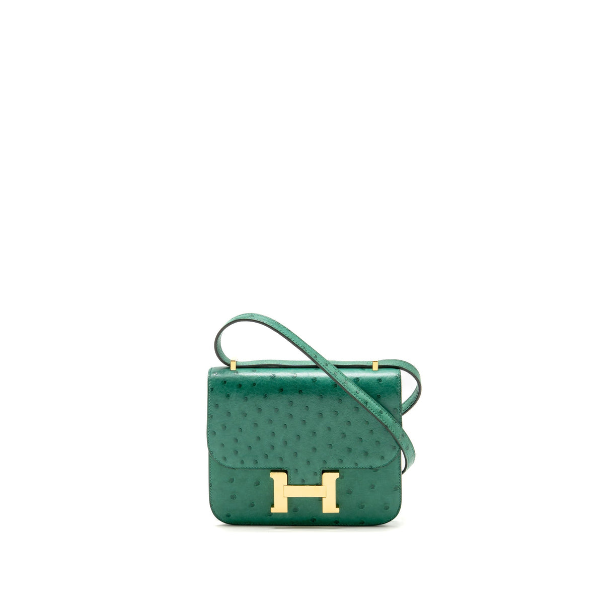 Hermes Mini Constance Ostrich Vert Vertigo GHW