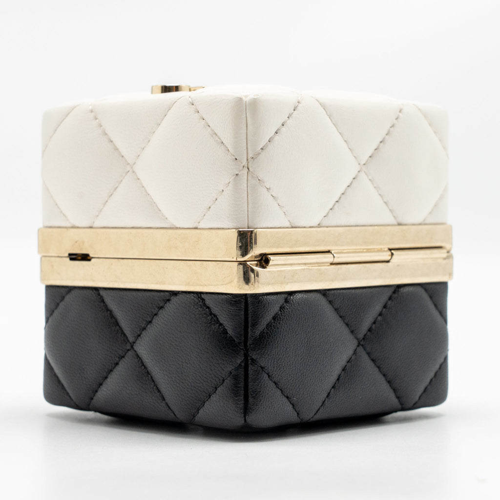 Chanel Micro Box Square Bag Lambskin Black/White LGHW (Microchip)