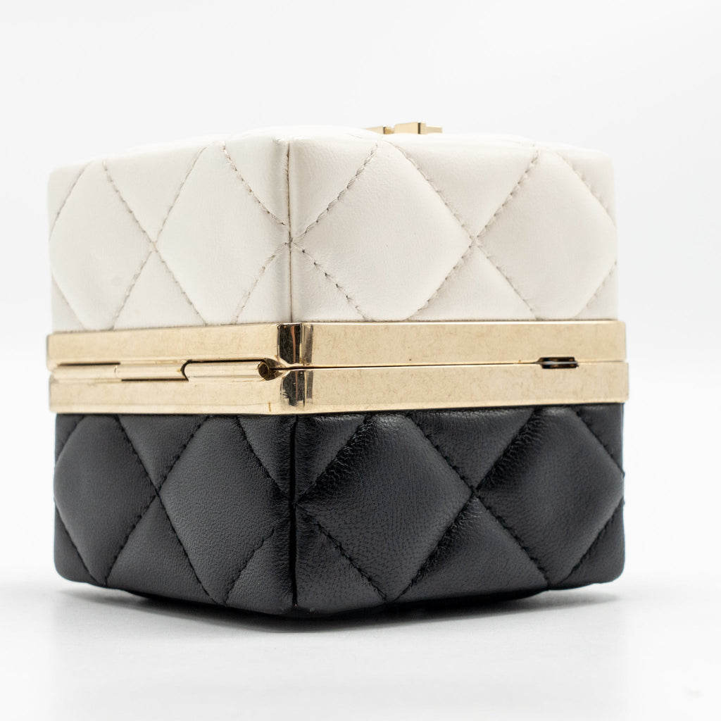 Chanel Micro Box Square Bag Lambskin Black/White LGHW (Microchip)