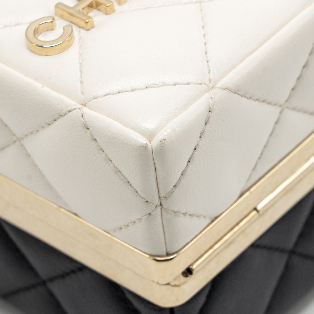 Chanel Micro Box Square Bag Lambskin Black/White LGHW (Microchip)
