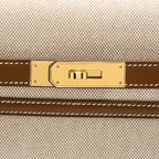 Hermes Pochette Kelly Depeches 25 Canvas and Barenia, Ecru/ Beige / Fauve GHW