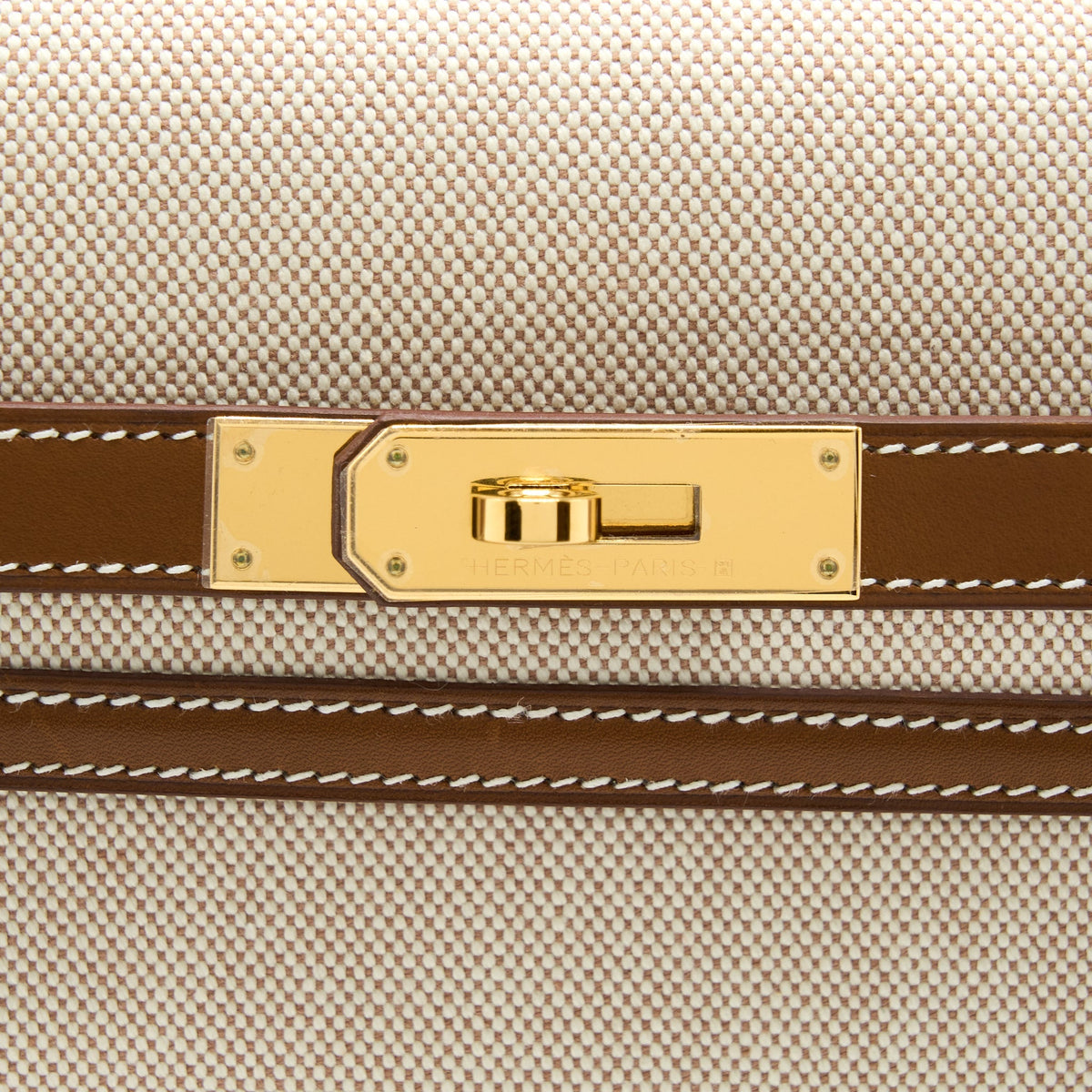 Hermes Pochette Kelly Depeches 25 Canvas and Barenia, Ecru/ Beige / Fauve GHW