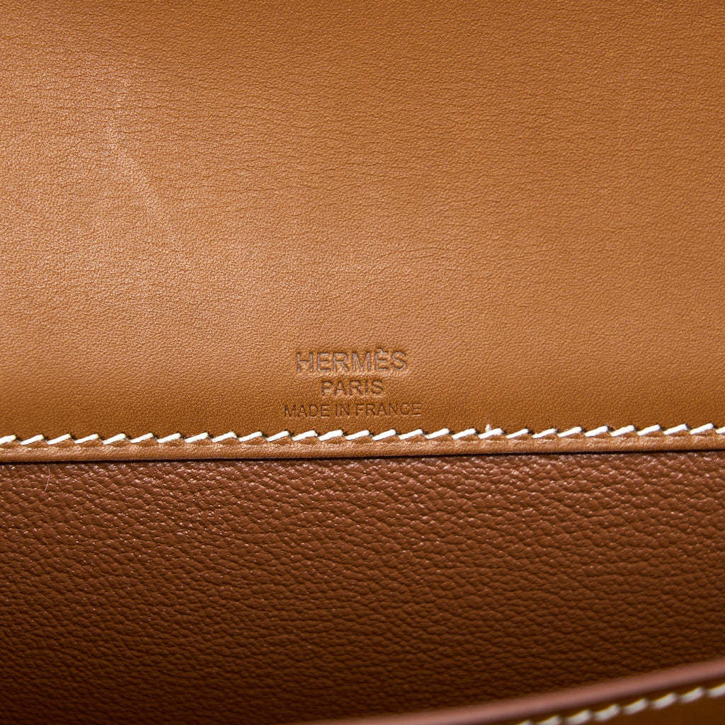 Hermes Pochette Kelly Depeches 25 Canvas and Barenia, Ecru/ Beige / Fauve GHW