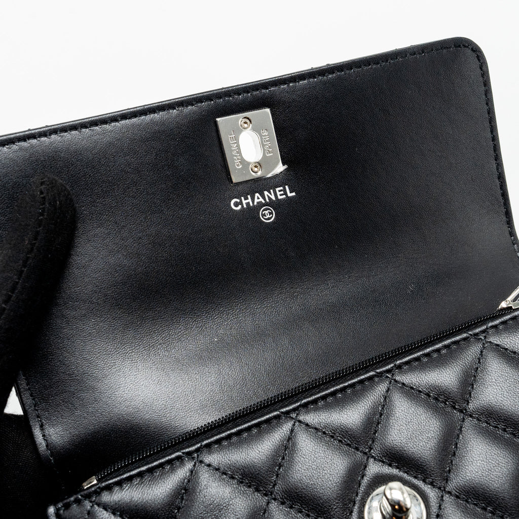 CHANEL TOP HANDLE MINI WALLET ON CHAIN FLAP BAG LAMBSKIN BLACK SHW (MICROCHIP)