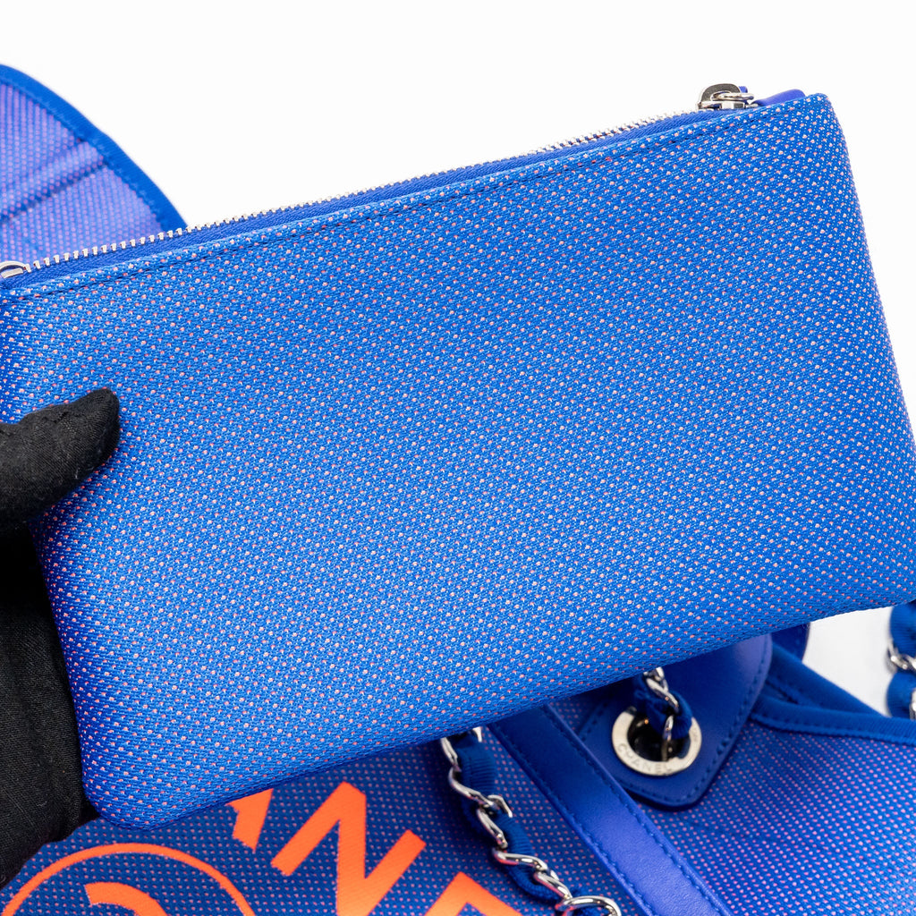 Chanel 21S Large Deauville Tote Shopping Bag Fluorescent Canvas/Leather Blue/Orange SHW