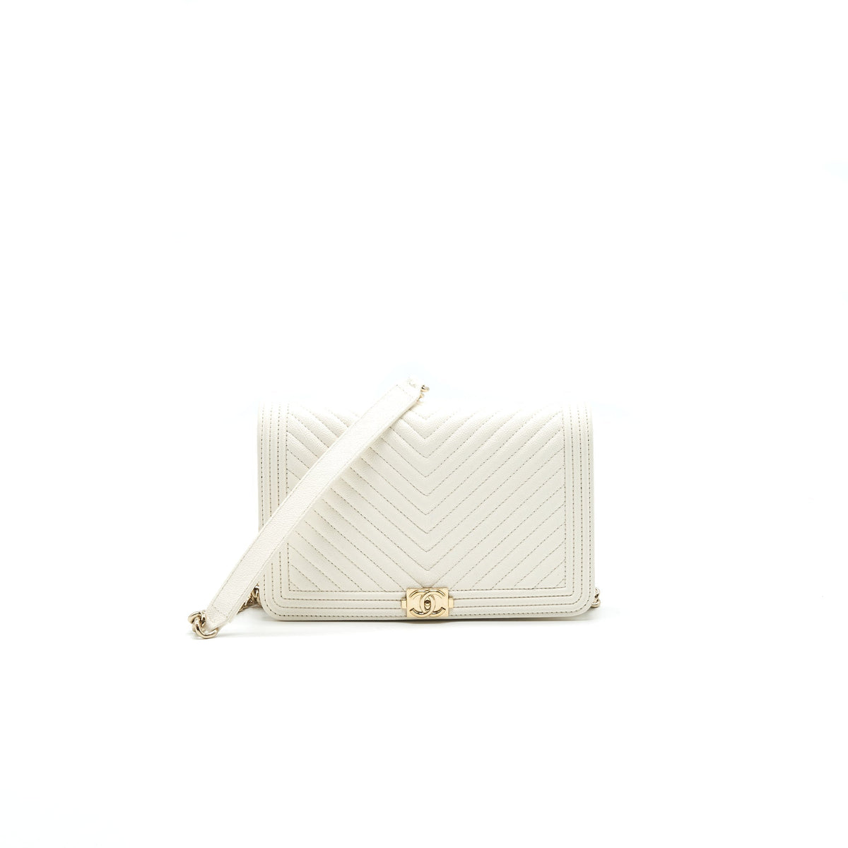 CHANEL CHEVRON CAVIAR WALLET ON CHAIN IVORY LGHW