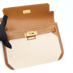 Hermes Pochette Kelly Depeches 25 Canvas and Barenia, Ecru/ Beige / Fauve GHW