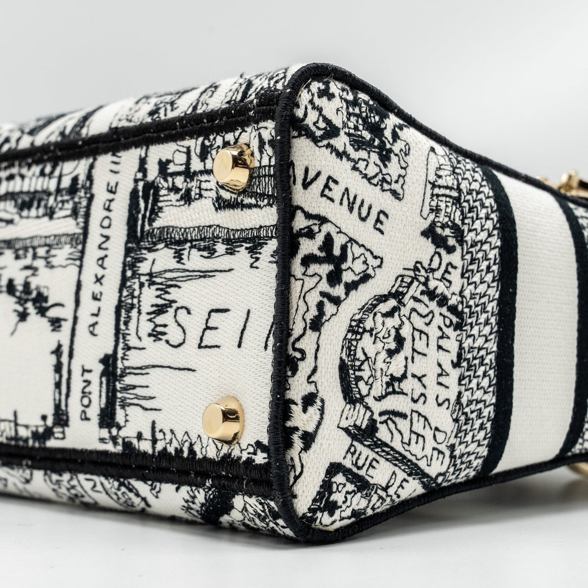DIOR MEDIUM LADY D-LITE BAG PLAN DE PARIS EMBROIDERY CANVAS BLACK/WHITE LGHW