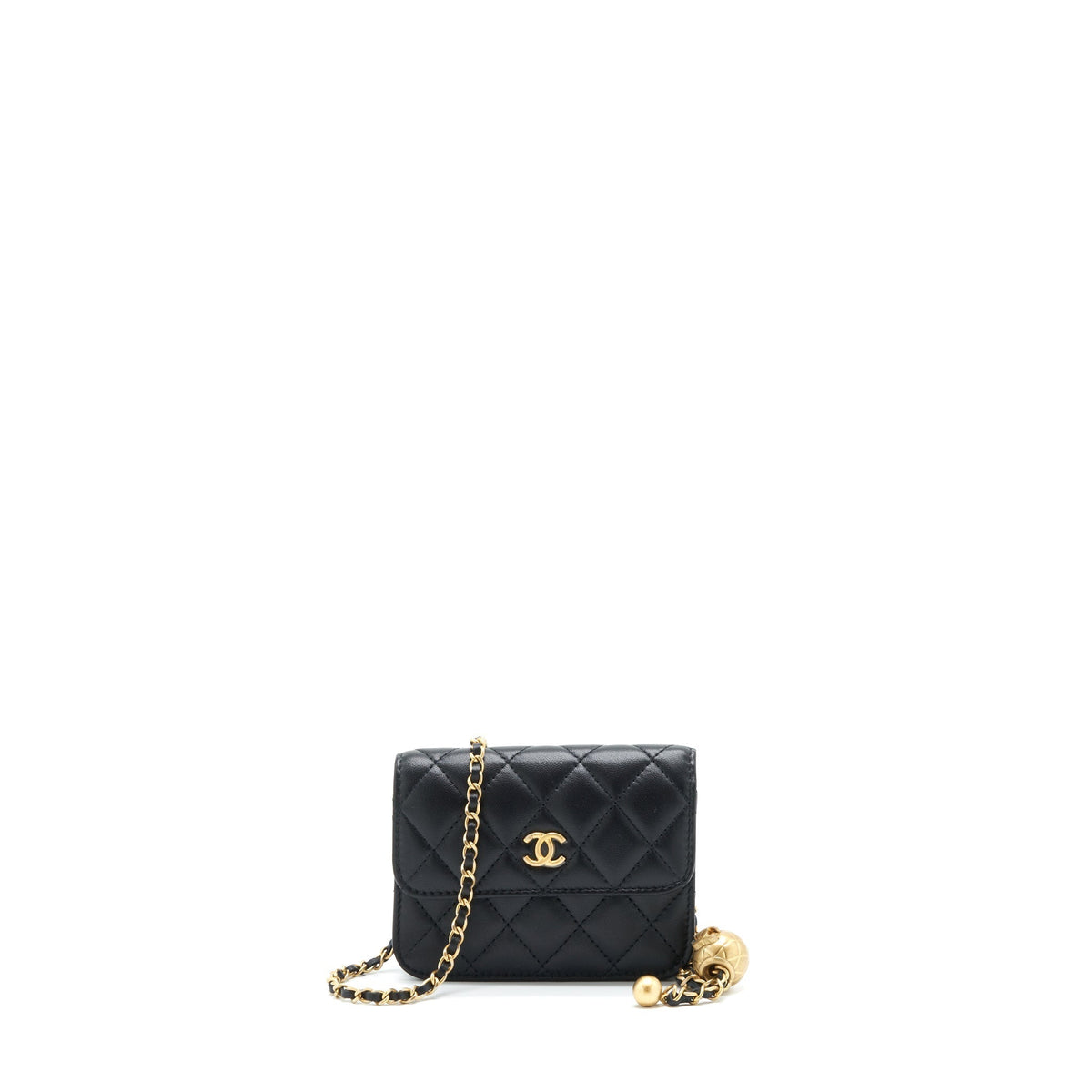 CHANEL PEARL CRUSH MINI FLAP BELT BAG LAMBSKIN BLACK GHW