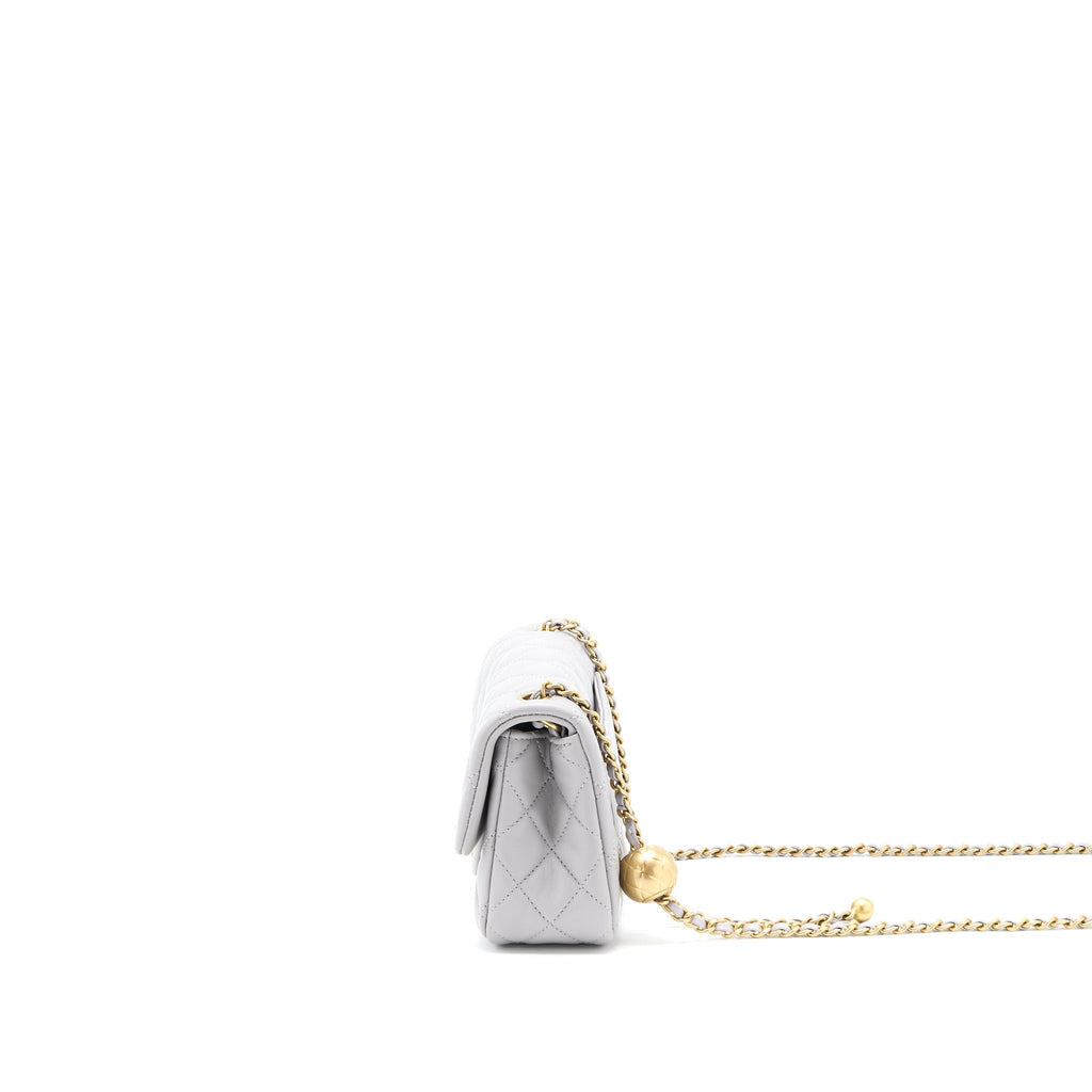 CHANEL PEARL CRUSH MINI RECTANGULAR FLAP BAG LAMBSKIN LIGHT GREY GHW (MICROCHIP)