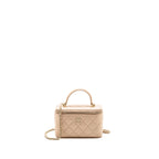 Chanel Top Handle Long Vanity Case Lambskin Beige Pink LGHW (Microchip)