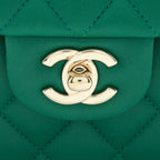 CHANEL SMALL CLASSIC DOUBLE FLAP BAG LAMBSKIN GREEN LGHW(MICROCHIP)