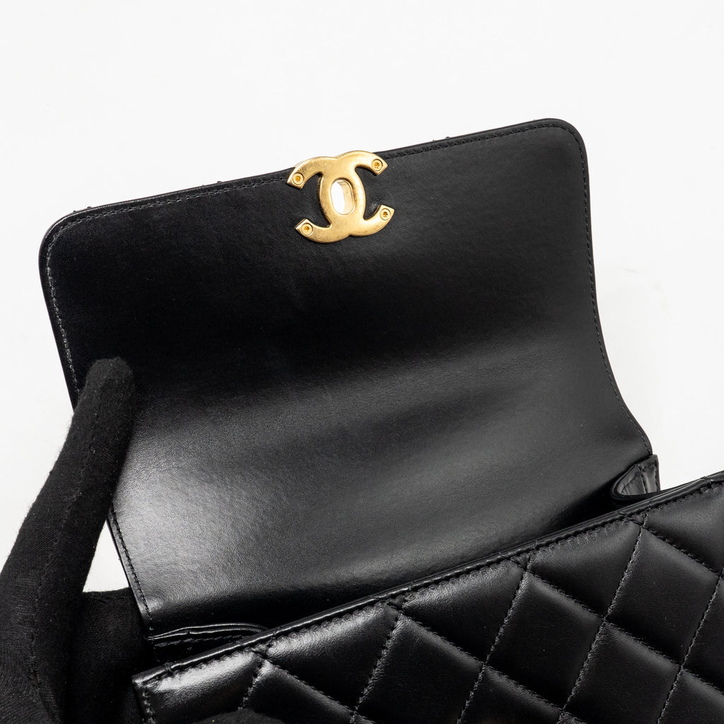 CHANEL GOLD CRUSH MINI FLAP BAG SHINY CALFSKIN BLACK GHW (MICROCHIP)