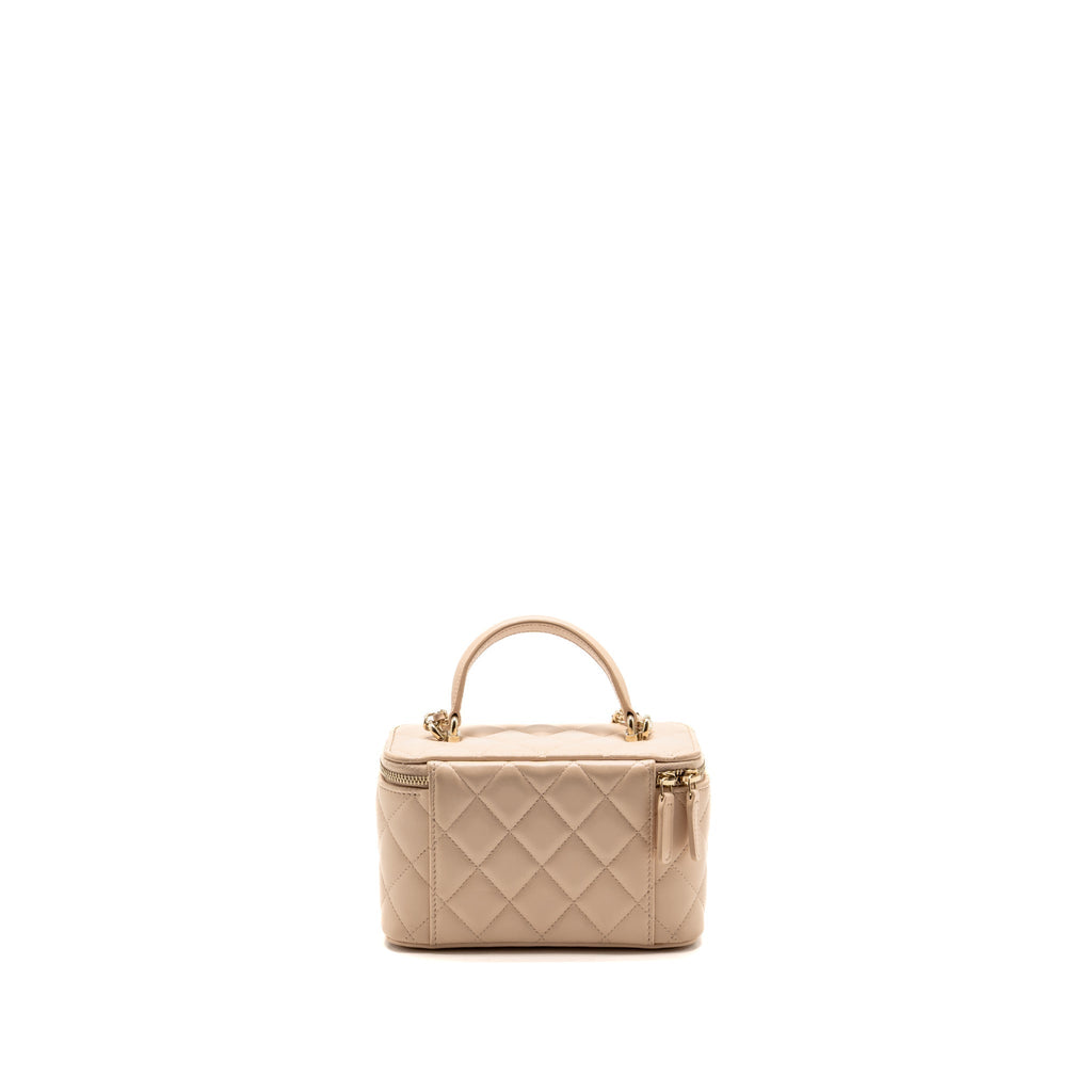 Chanel Top Handle Long Vanity Case Lambskin Beige Pink LGHW (Microchip)