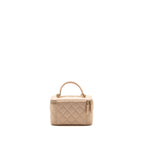 Chanel Top Handle Long Vanity Case Lambskin Beige Pink LGHW (Microchip)