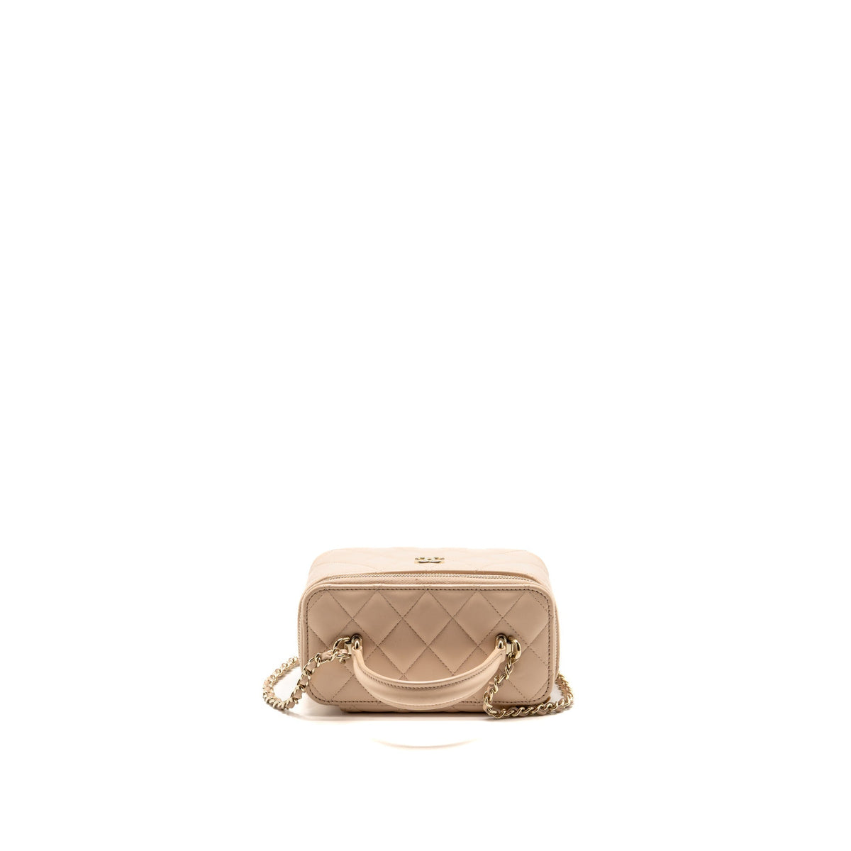 Chanel Top Handle Long Vanity Case Lambskin Beige Pink LGHW (Microchip)
