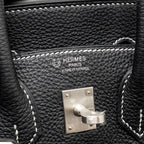 Hermes Birkin 25 Special Order Togo Black/White Stitching Brushed SHW