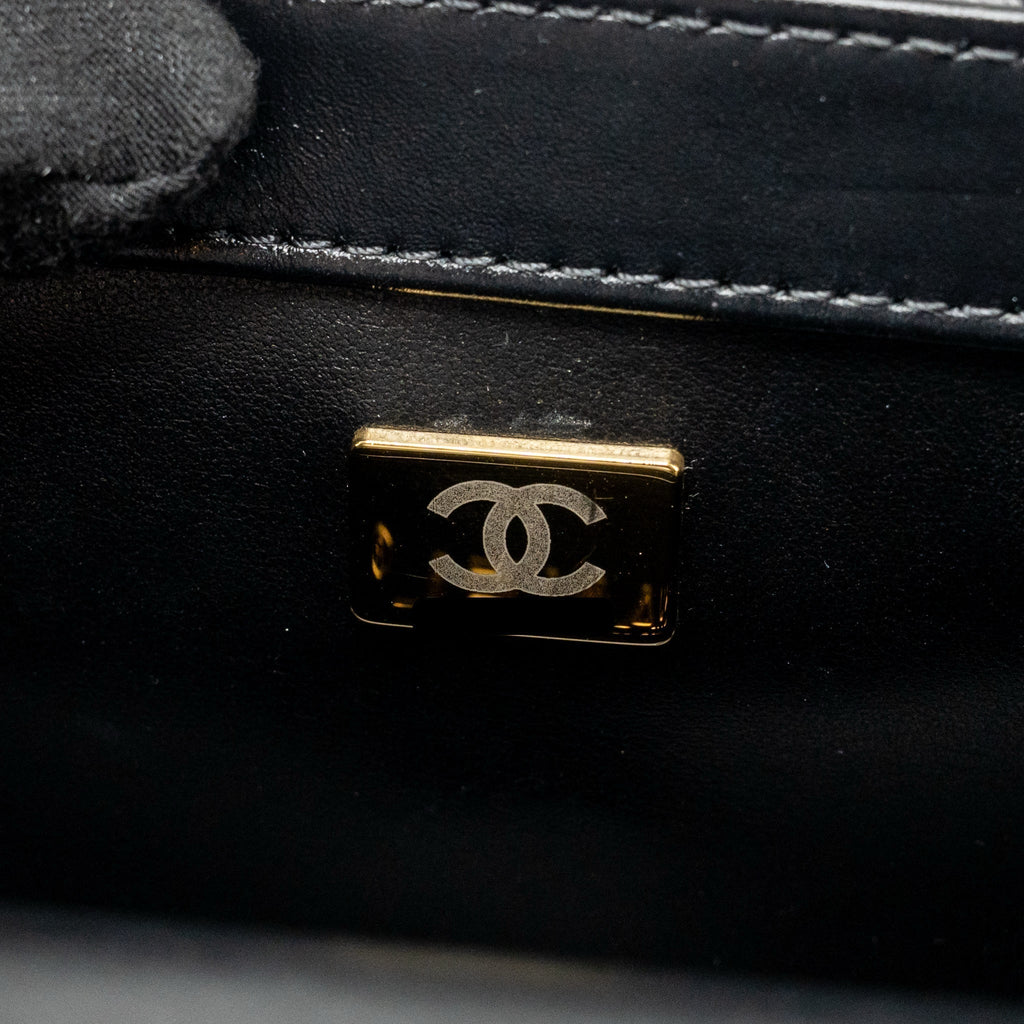 CHANEL GOLD CRUSH MINI FLAP BAG SHINY CALFSKIN BLACK GHW (MICROCHIP)