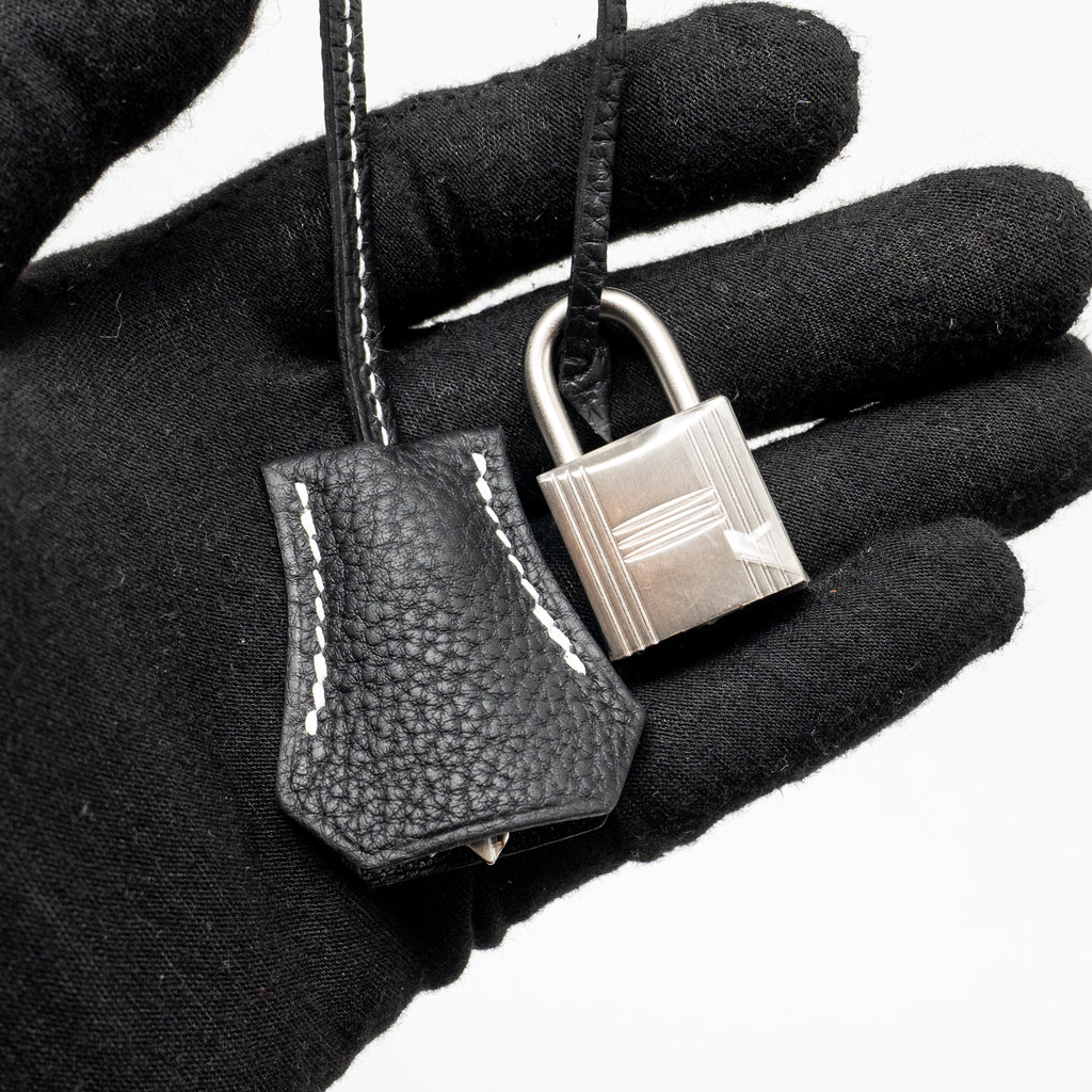 Hermes Birkin 25 Special Order Togo Black/White Stitching Brushed SHW