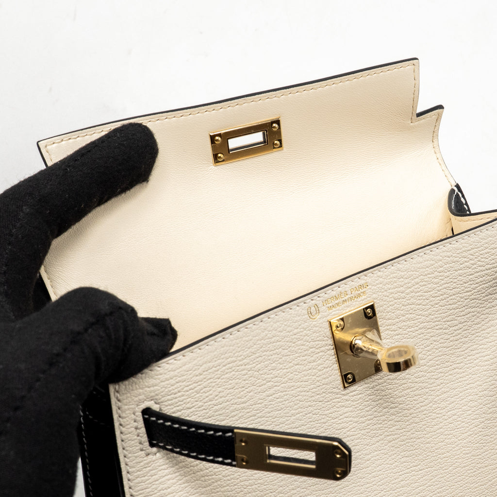 Hermes mini kelly II special order chèvre Mysore nata/black LGHW