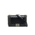 CHANEL OLD MEDIUM LEBOY BAG WITH CHAIN EDGE BLACK