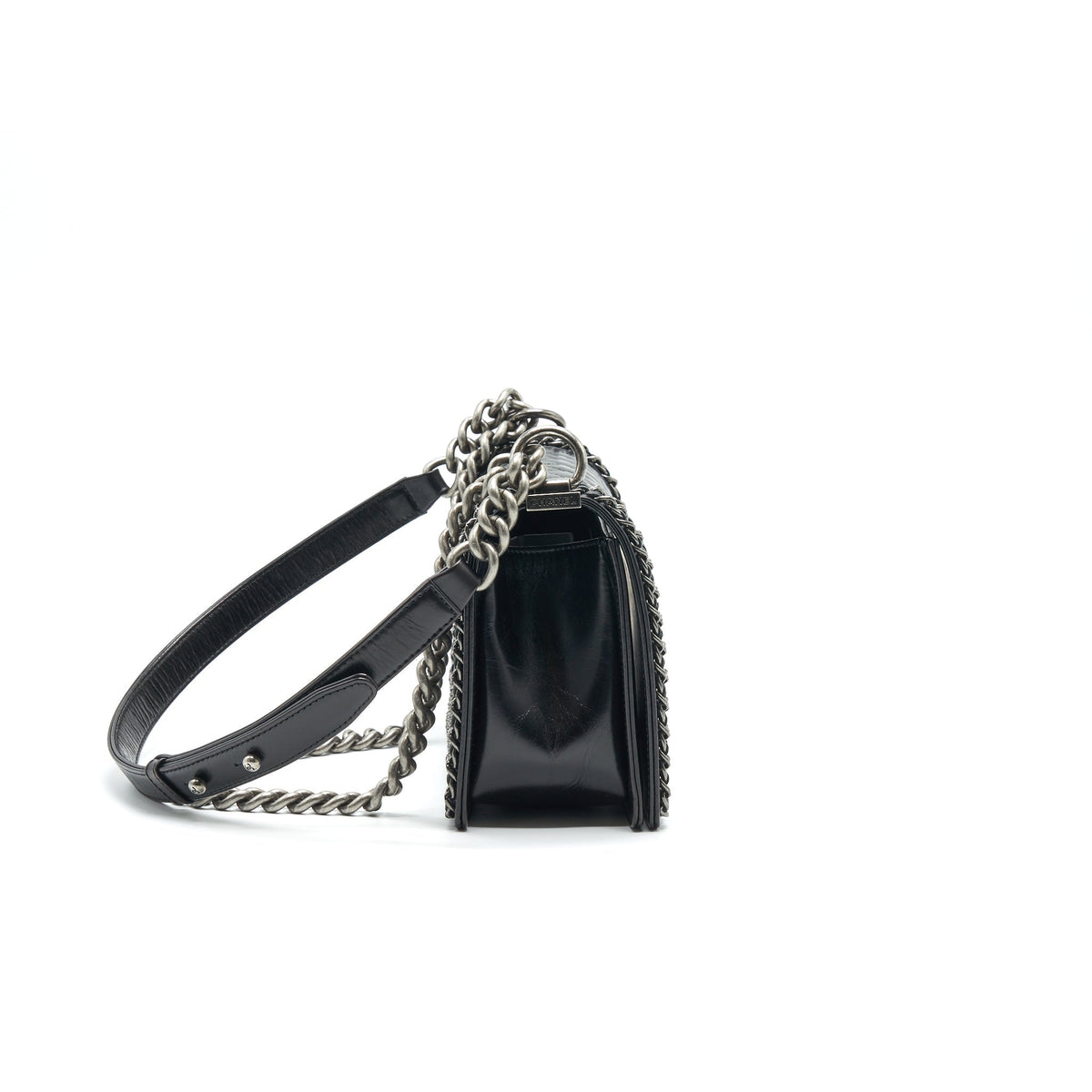 CHANEL OLD MEDIUM LEBOY BAG WITH CHAIN EDGE BLACK