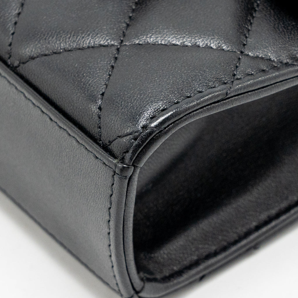 Chanel Top Handle Mini Flap Clutch with Chain Black Lambskin LGHW